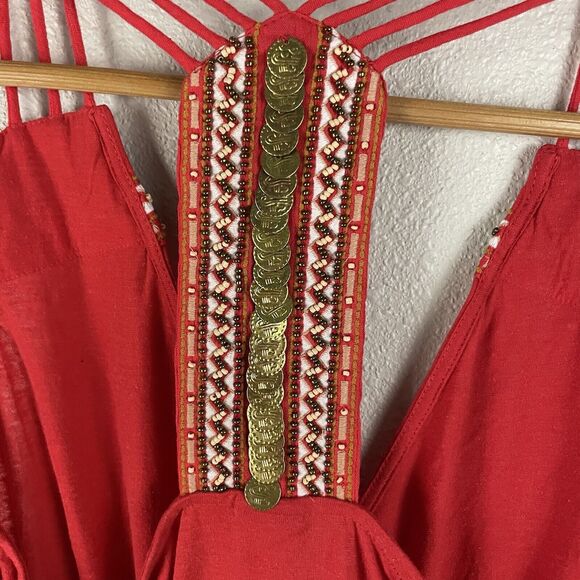 We the Free Womens XS Red Ibiza Tank Embellished Metal Coin Beads - Picture 7 of 9